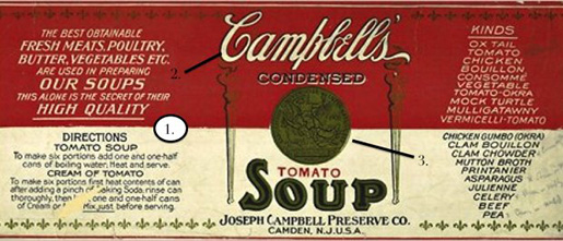 um dos rótulos originais da sopa de tomate Campbell's (início de 1900)